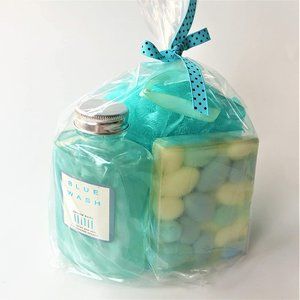 Bath Gift Set | Glycerin bar soap, Large mesh sponge, Blue Wash Cream bath reple